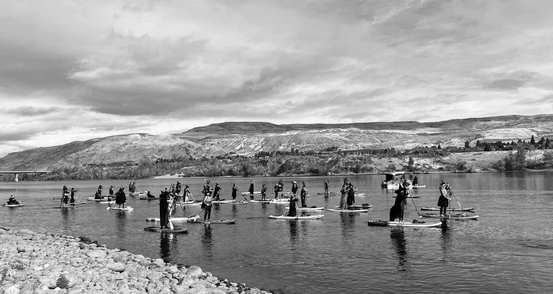 Costumed paddleboarders gathered on the Columbia River for the annual witches paddle